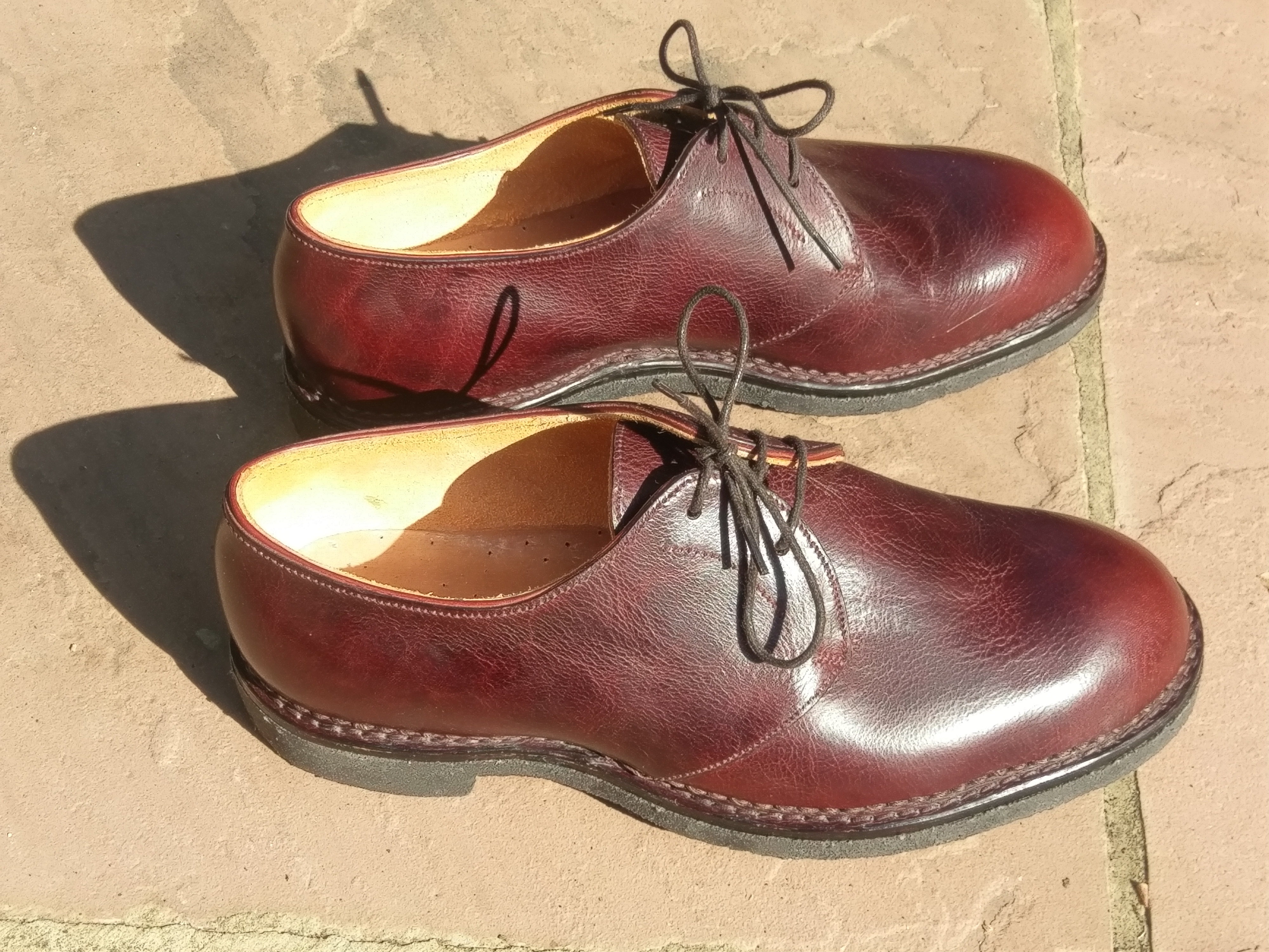 Gents Derbies, with Norwegian Welt and crepe sole, in Badalassi Carlo Wax - Tabacco - made by Philip Bishop