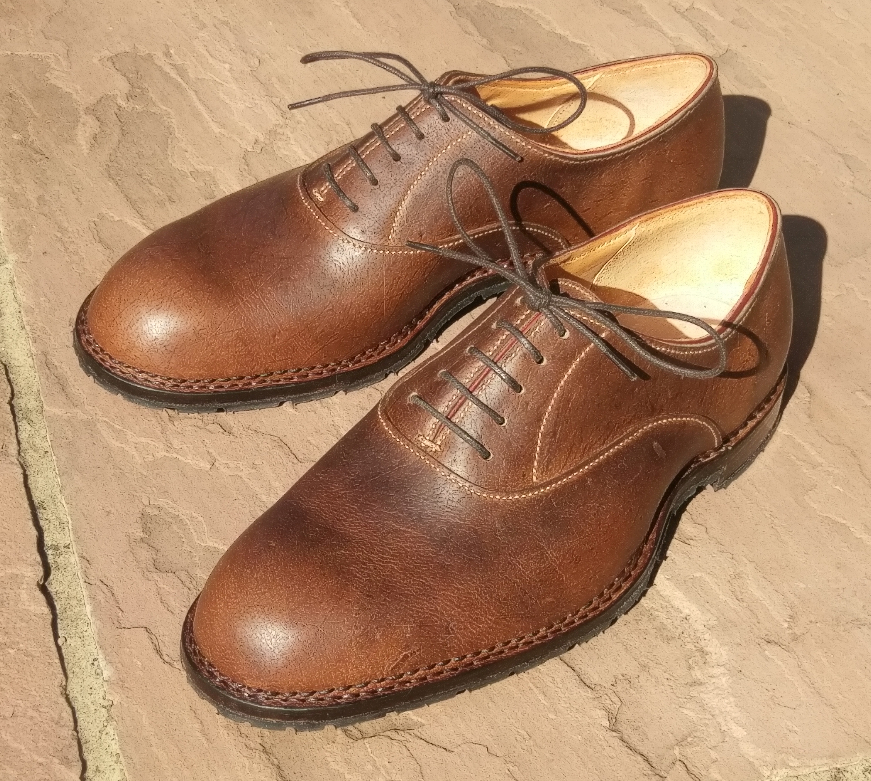 Gents Oxfords with Norwegian Welt and tyre sole, in CFS African Kudu - Dogged - made by Philip Bishop